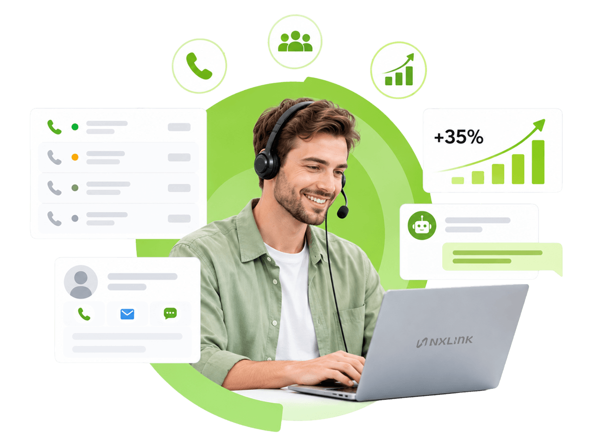 BPO contact center agent using NXLINK calling and AI tools
